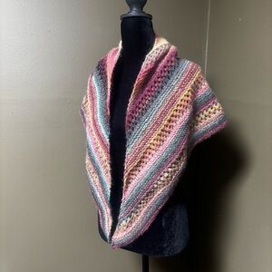 Handmade Knit Striped Wrap - Shawl - Scarf